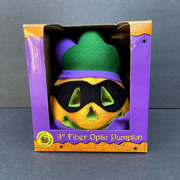 NEW Vintage 9" Fiber Optic Pumpkin Jester Planet Halloween - Picture 2 of 5